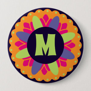 Orange floral shapes illustration 10 cm round badge
