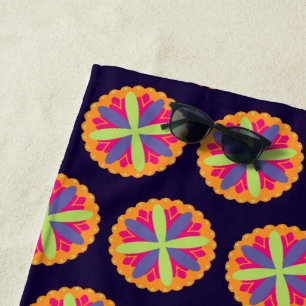 Orange floral shapes illustration beach towel