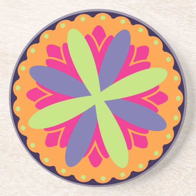 Orange floral shapes illustration coaster (Front)