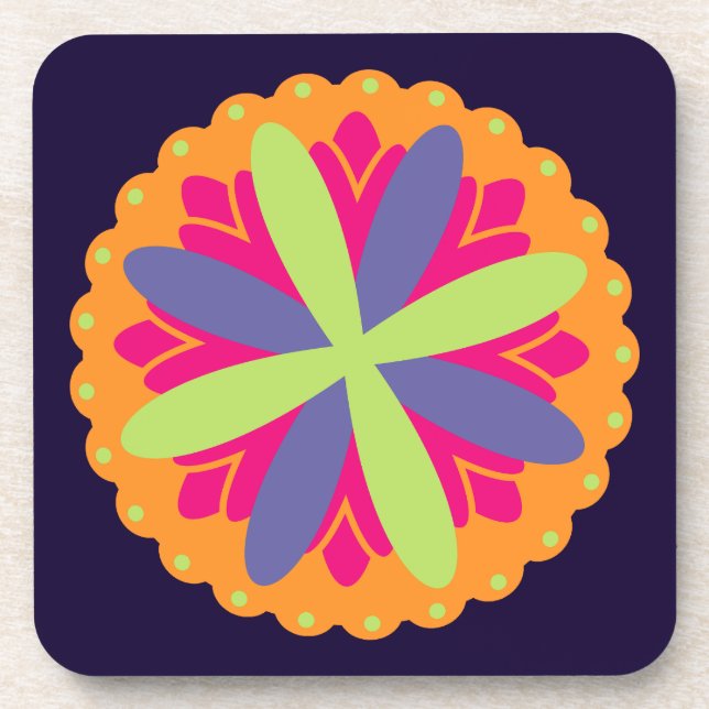Orange floral shapes illustration coaster (Front)