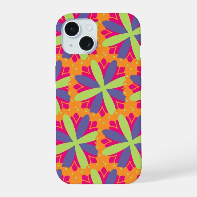 Orange floral shapes illustration iPhone 15 case (Back)