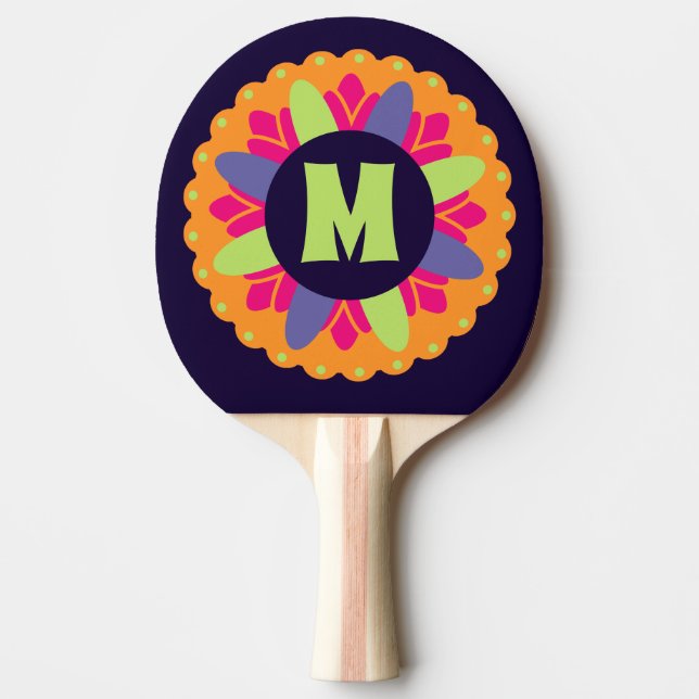 Orange floral shapes illustration ping pong paddle (Front)