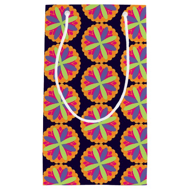 Orange floral shapes illustration small gift bag (Front)