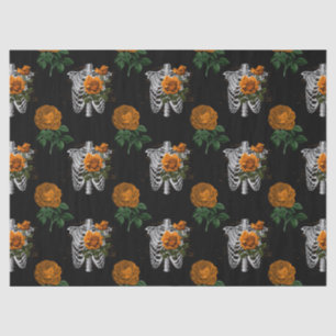 Orange Floral Skeleton Torsos on Black Decoupage Tissue Paper