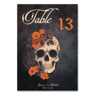 Orange Floral Skull Elegant Table Number Card
