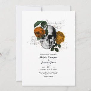 Orange Floral Skull Gothic Wedding Invitation