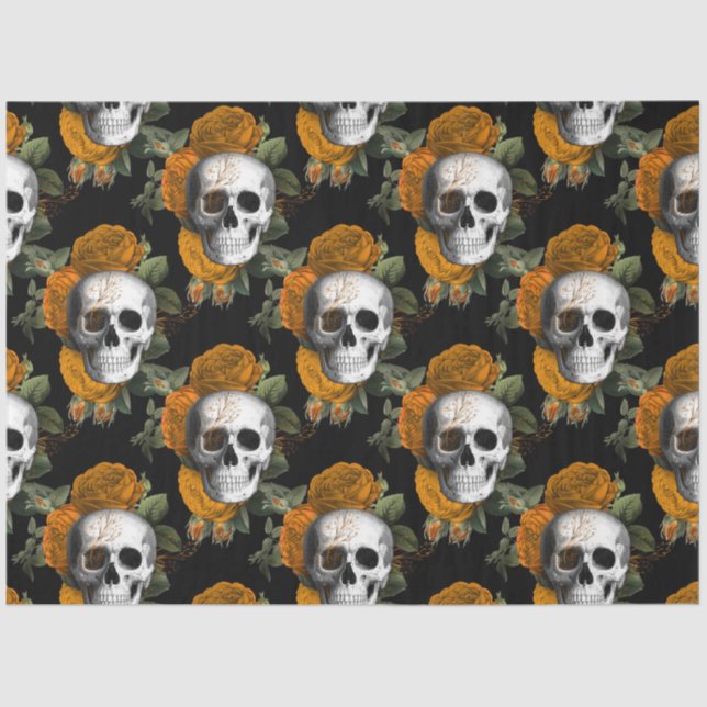 Orange Floral Skull Series Design 10 Tissue Paper (Front)
