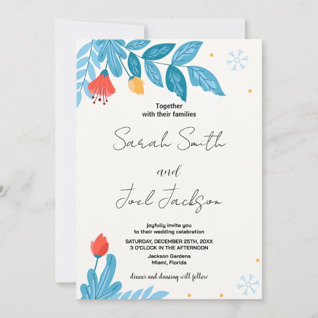 Orange Floral Snow Wedding Invitations (Front)