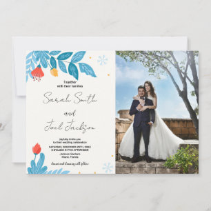 Orange Floral Snow Wedding Invitations with photo