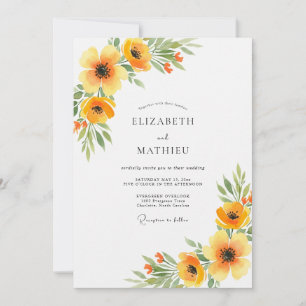 Orange Floral Spring Wedding Invitation