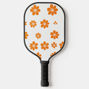 Orange Floral Stencil Pattern on White Background Pickleball Paddle