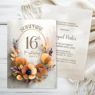 Orange Floral Surprise 16th Birthday Party Invitation