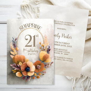 Orange Floral Surprise 21st Birthday Party Invitation
