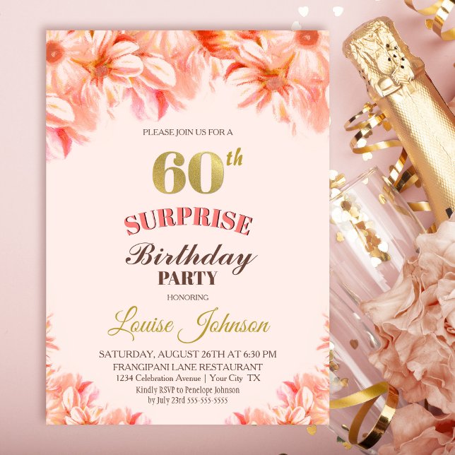 Orange Floral Surprise 60th Birthday Party Invitation (Creator Uploaded)