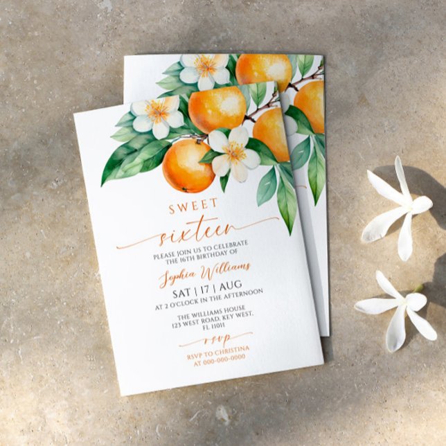 Orange Floral Sweet 16 Birthday Invitation (Creator Uploaded)