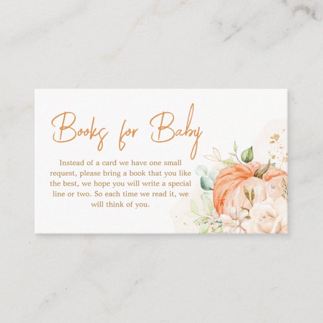 Orange Floral Sweet Little Pumpkin Books for Baby Enclosure Card (Front)