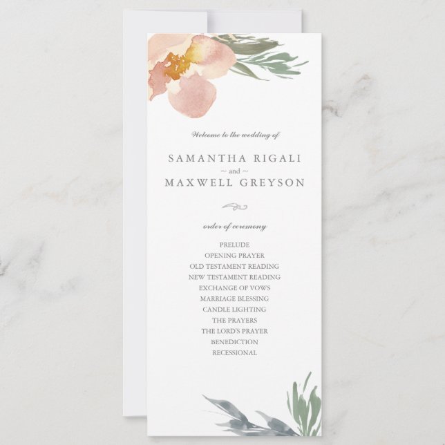 Orange Floral Tea Length Wedding Program Invitation (Front)