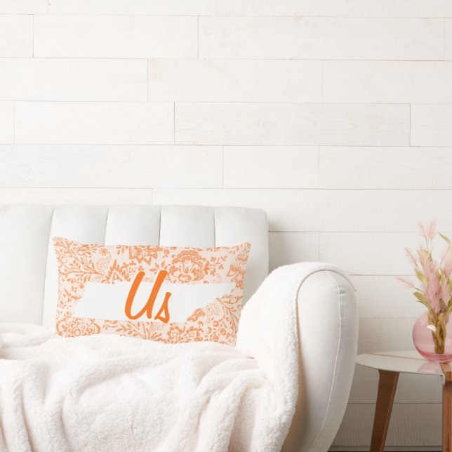 Orange Floral Tennessee Your State together "us" Lumbar Cushion (Couch)