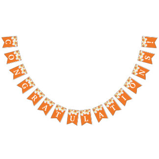 Orange floral text graduation party bunting FLAG