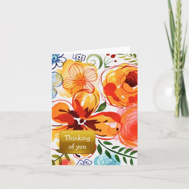 Orange Floral Thinking of You  Card (Front)