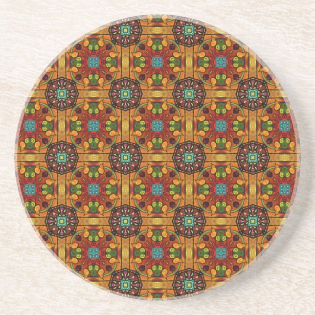 Orange Floral Tiles 2 Coaster (Front)