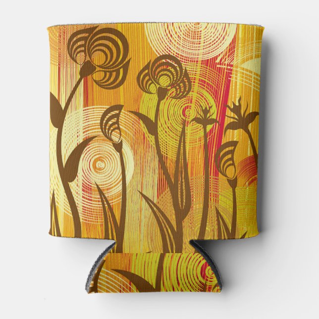 Orange Floral: Vibrant Background Pattern Can Cooler (Front)