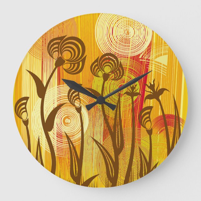 Orange Floral: Vibrant Background Pattern Large Clock (Front)