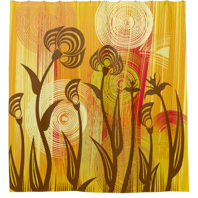 Orange Floral: Vibrant Background Pattern Shower Curtain (Front)