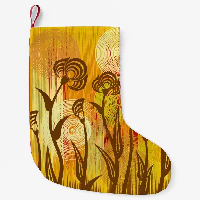 Orange Floral: Vibrant Background Pattern Small Christmas Stocking (Front)