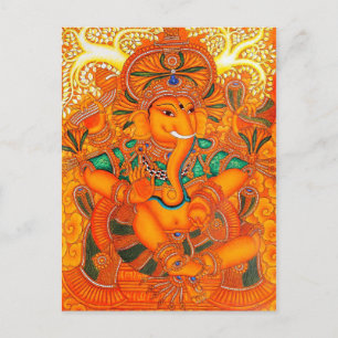 Orange Floral Vintage Lord Ganesha Postcard