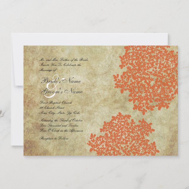 Orange Floral Vintage Wedding Invitations (Front)
