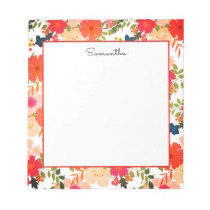 Orange Floral Watercolor Name Notepad
