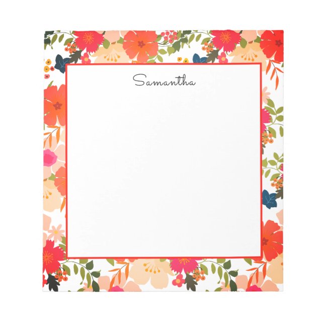 Orange Floral Watercolor Name  Notepad (Front)
