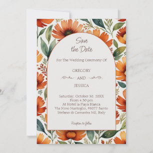 Orange Floral Watercolor Save the Date Wedding Invitation