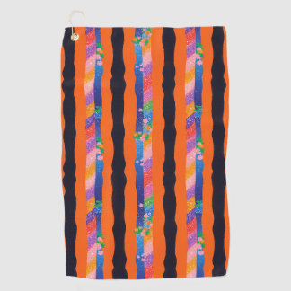 Orange Floral Wavy Stripe Pattern Golf Towel