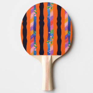 Orange Floral Wavy Stripe Pattern Ping Pong Paddle