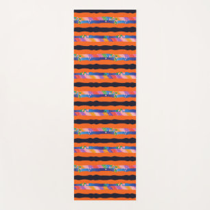 Orange Floral Wavy Stripe Pattern Yoga Mat
