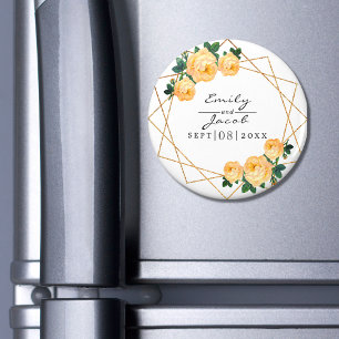 Orange Floral Wed Elegant Gold Glitter Geometric Magnet