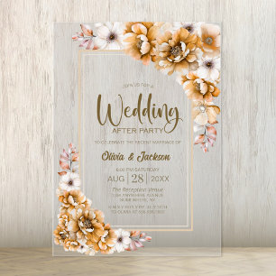 Orange Floral Wedding After Party Acrylic Invitations
