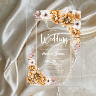 Orange Floral Wedding After Party Acrylic Invitations