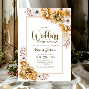Orange Floral Wedding After Party Invitation