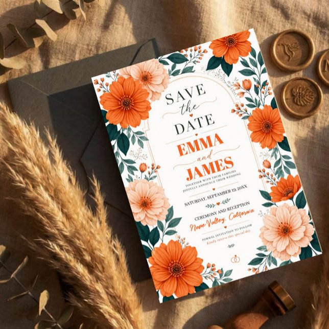 Orange Floral  Wedding Invitation (Creator Uploaded)