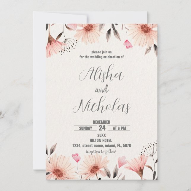 Orange Floral Wedding Invitations (Front)