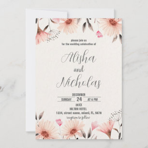 Orange Floral Wedding Invitations