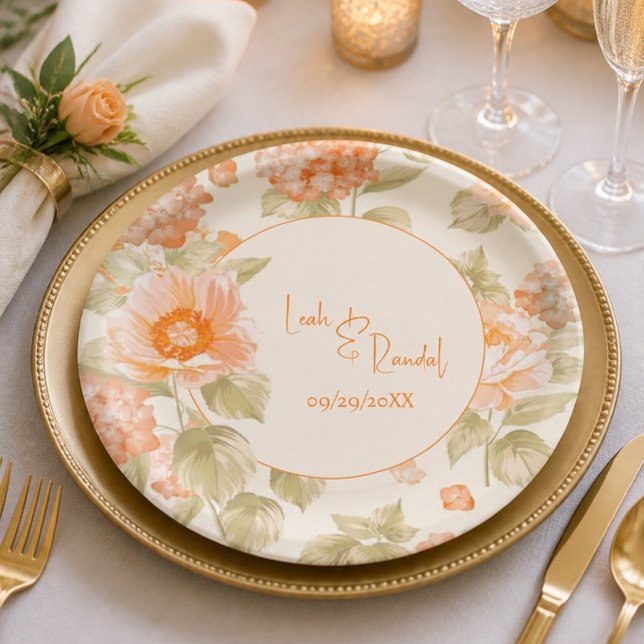 Orange Floral Wedding Paper Plate (Creator Uploaded)