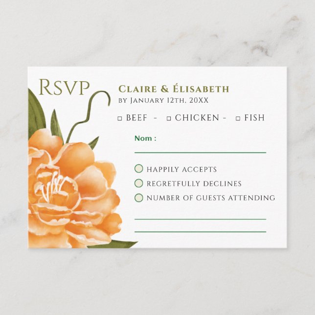 Orange Floral Wedding RSVP Card  (Front)