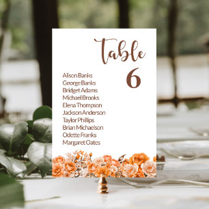 Orange Floral Wedding Table Number