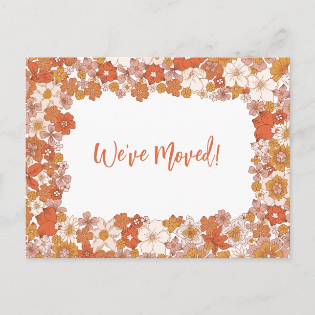 Orange Floral We've Moved New Home Announcement Postcard (Front)