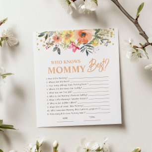 Orange Floral Who knows Mummy Baby Shower Game
