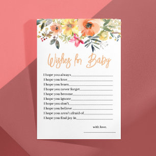 Orange Floral Wishes for Baby Shower Card